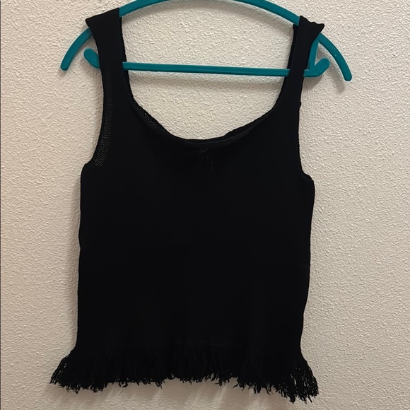 Souchi designer Black Sleeveless Fringe Hem Top - Picture 1 of 6